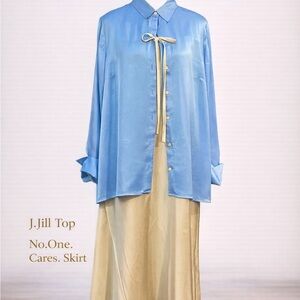J. Jill Blue Button-Up Top with Gold Tie